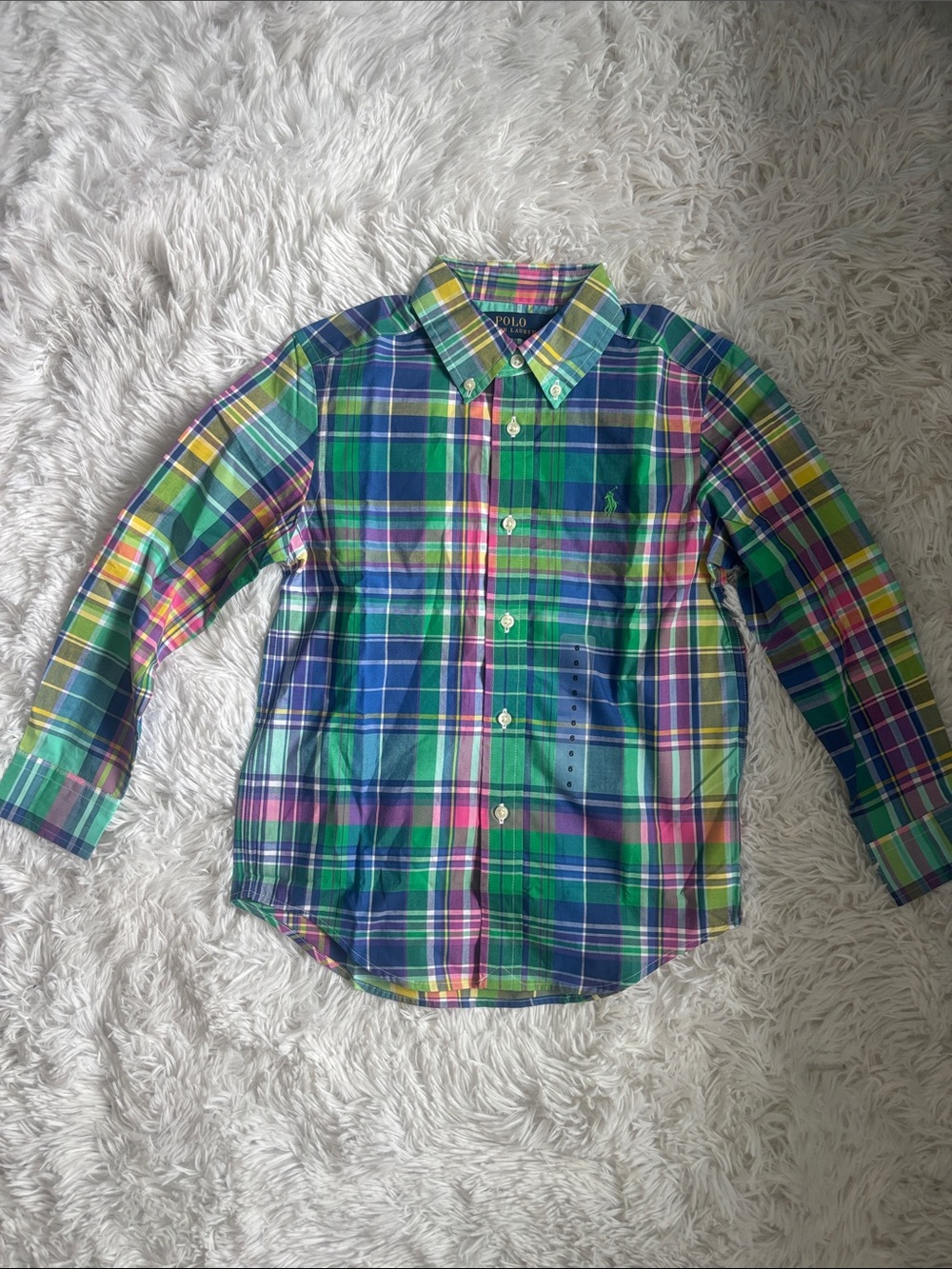 Polo by Ralph Lauren Green Plaid Button-Down Shirt with Multi-Color Accents